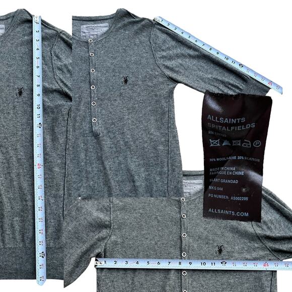 AllSaints Spitalfields Wool/Silk Blend Henley Sweater Top Sz M - Picture 3 of 5